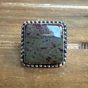 Vintage Style Genuine Dendritic Jasper Gemstone Ring Size 6.5 Silver 925 Plated